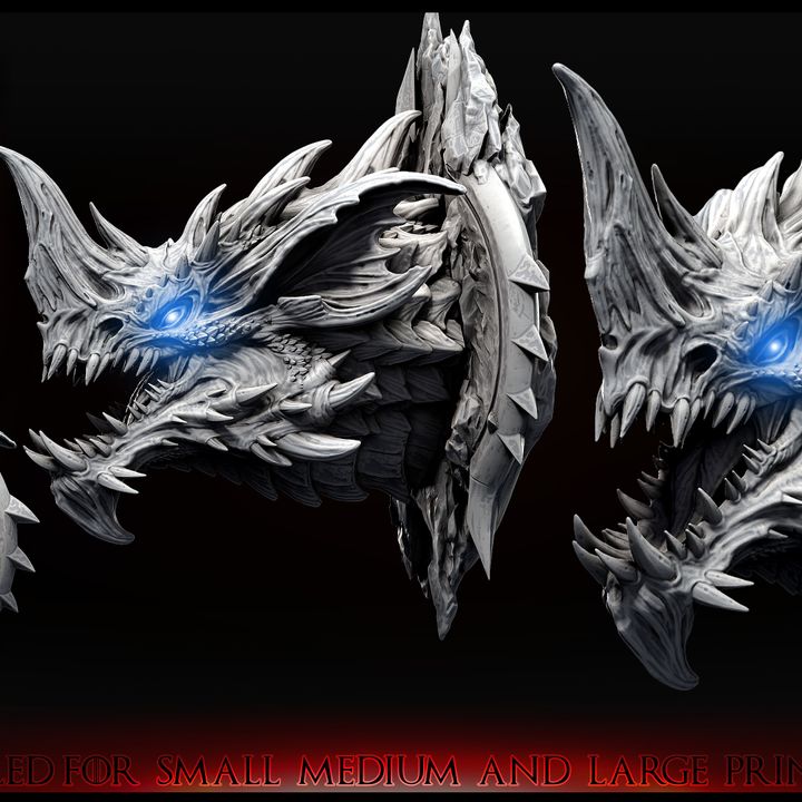 3D Printable Red-Blue-Black-Green-White Dragon mounted heads (all